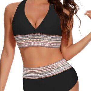Women's Bikini Sets‎ Colorblock High Waisted Bathing Suits Push Up Swim 2 Piece